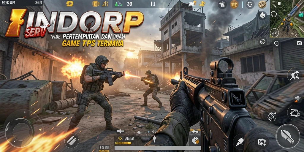Tampilan gameplay seru dari aplikasi INDORP dengan berbagai aksi menembak.