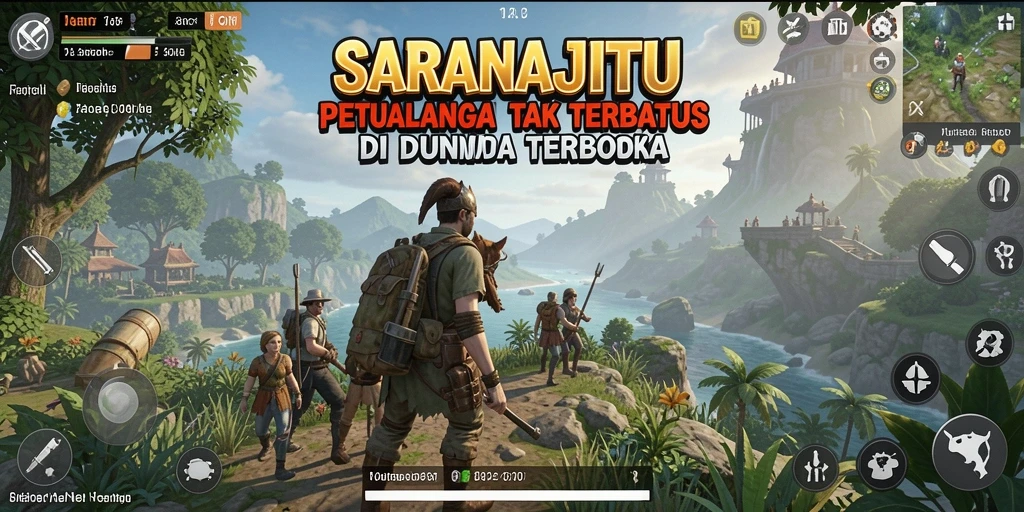 Tampilan gameplay SARANAJITU yang menakjubkan di dunia terbuka.